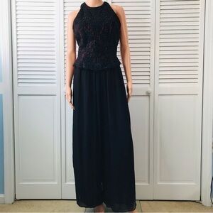 CARMEN MARC VALVO Dark Purple Beaded Top and Palooza Pants Set Size 6